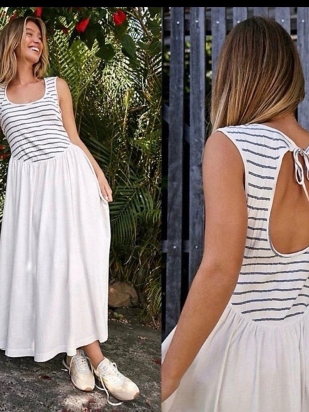 Free People Beach Alana Open-Back Striped Midi
